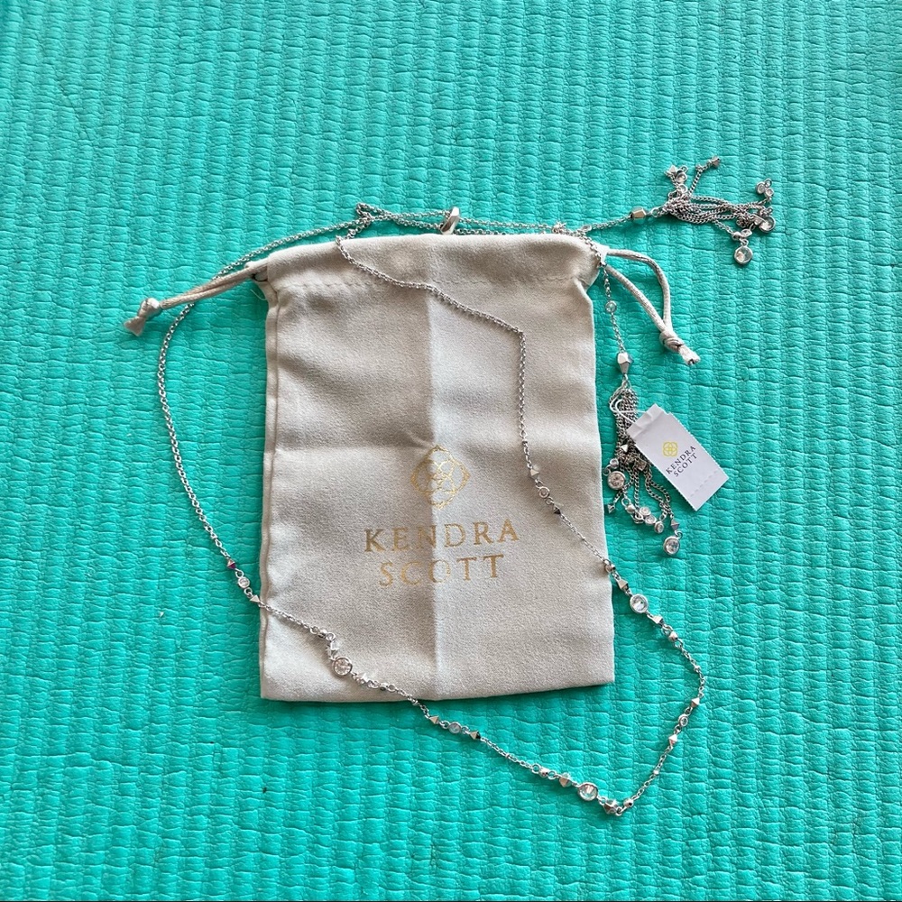 SILVER Kendra Scott Winifred Necklace Cubic Zirconia Adjustable Lariat - Picture 6 of 6